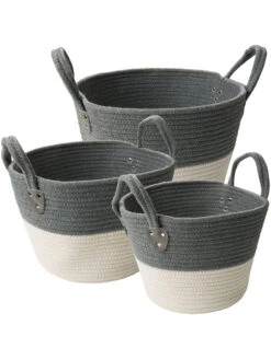 Korb, Grau/Weiss -Einrichtungsgeschäft DoubleBag Korb GrauWeiss Set per2