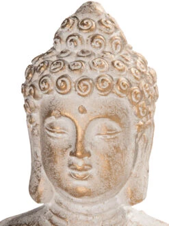 Figur, Weiss/Gold -Einrichtungsgeschäft Gartenbuddha Figur Grau WeissGold 14x13x46 lup